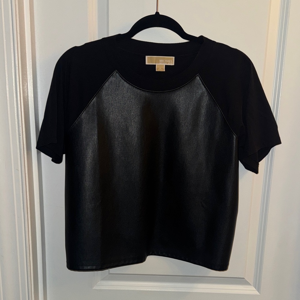 MICHAEL Michael Kors Black Faux Leather T-Shirt